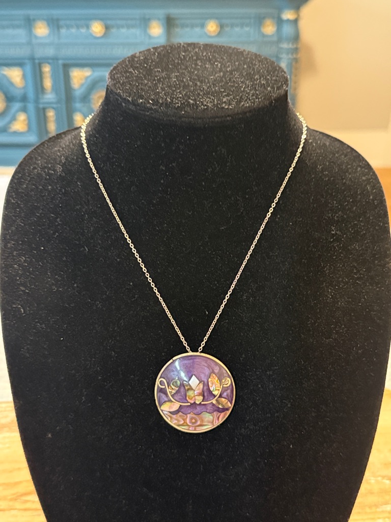 Vintage Alpaca Mexico Silver Purple Abalone Shell Pendant Statement Necklace 35$